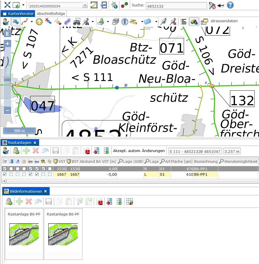 Ausschnitt aus der Fachanwendung zur alphanumerischen Art der Datenhaltung und kartografischen Visualisierung