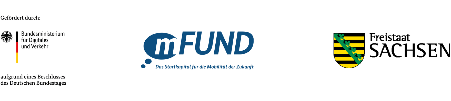 Logo des BMDV, mFUND, Sachsen auf weißen Grund