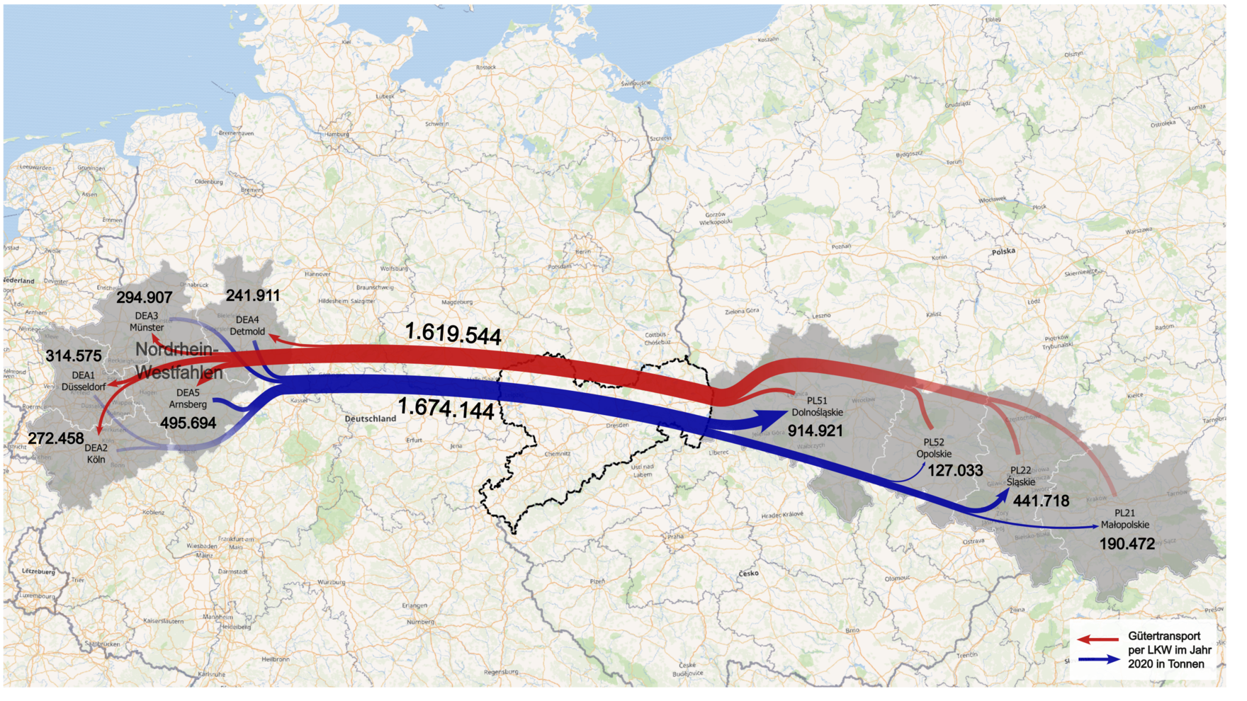 Darstellung der Entwicklung vom Schwerverkehr am Grenzübergang Ludwigsdorf von 2010 bis 2030